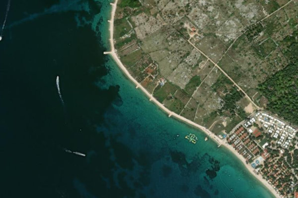 Satellite image of the area around Novalja