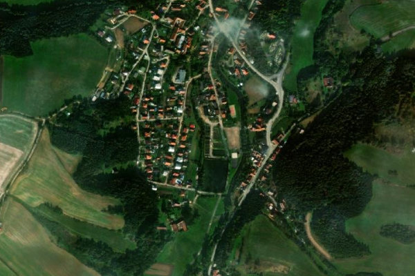 Satellite image of the area around Mostiste (Martinice)