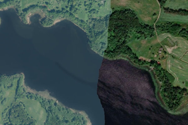 Satellite image of the area around Bierža ezers