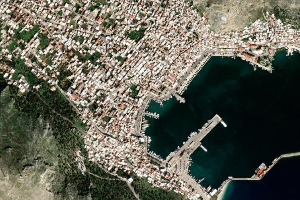 Satellite image of the area around Pothia · harbour