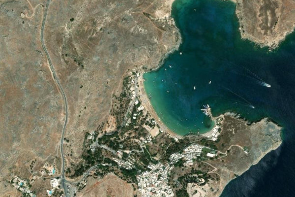 Satellite image of the area around Lindos Beach