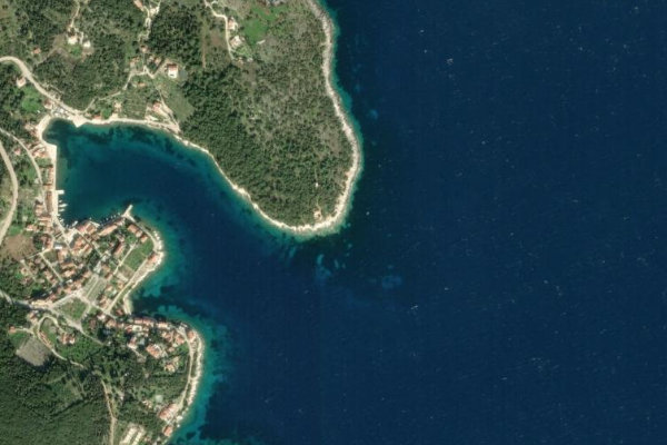 Satellite image of the area around Fiskardo Lighthouse