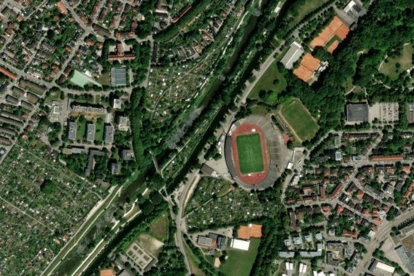 Wertachkanal (Augsburg) çevresinin uydu görüntüsü