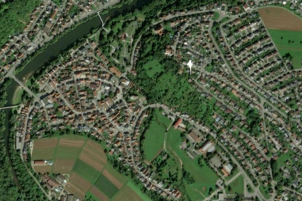 Erms (Neckartenzlingen) çevresinin uydu görüntüsü