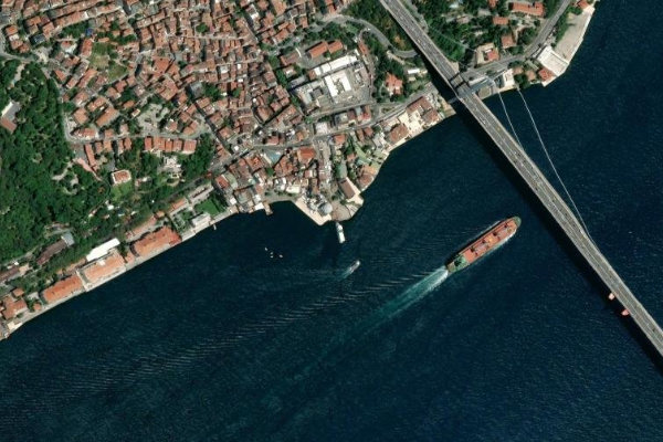 Ortaköy Sahil Parkı çevresinin uydu görüntüsü