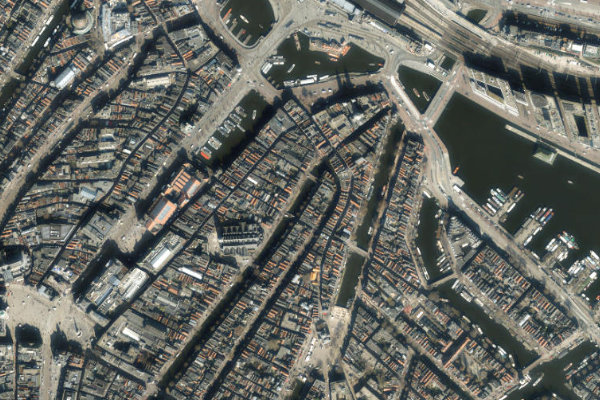 Imagem de satélite da zona de Grachten Amsterdam