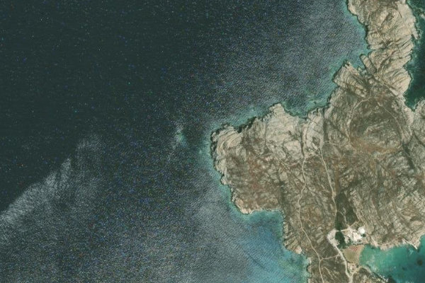 Imagem de satélite da zona de Vrachonisída Détis